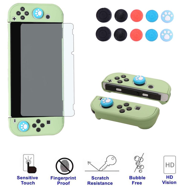 COMCOOL Dockable Case for Nintendo Switch Oled - [9 FT Military Grade Drop Protection] [with Tempered Glass Screen Protector with Thumb Grips] Cute Cover for Nintendo Switch Oled - Tea Green - Image 4